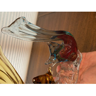 STUNNING MURANO Multicolored Two Fish On Pedestal Glass Sculpture W/LABEL 8.25"H