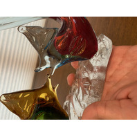 STUNNING MURANO Multicolored Two Fish On Pedestal Glass Sculpture W/LABEL 8.25"H