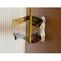 STUNNING MURANO Multicolored Two Fish On Pedestal Glass Sculpture W/LABEL 8.25"H