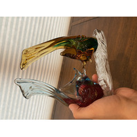 STUNNING MURANO Multicolored Two Fish On Pedestal Glass Sculpture W/LABEL 8.25"H