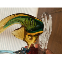 STUNNING MURANO Multicolored Two Fish On Pedestal Glass Sculpture W/LABEL 8.25"H