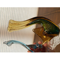 STUNNING MURANO Multicolored Two Fish On Pedestal Glass Sculpture W/LABEL 8.25"H