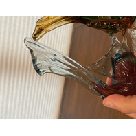 STUNNING MURANO Multicolored Two Fish On Pedestal Glass Sculpture W/LABEL 8.25"H