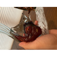 STUNNING MURANO Multicolored Two Fish On Pedestal Glass Sculpture W/LABEL 8.25"H