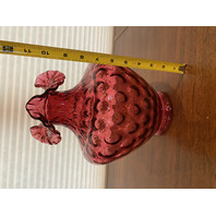STUNNING LARGE/WIDE VTG FENTON Cranberry Dot Optic Art Glass Vase 11.25"H