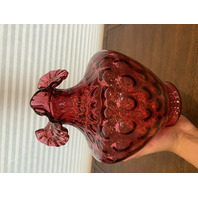 STUNNING LARGE/WIDE VTG FENTON Cranberry Dot Optic Art Glass Vase 11.25"H