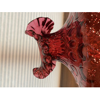 STUNNING LARGE/WIDE VTG FENTON Cranberry Dot Optic Art Glass Vase 11.25"H