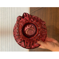 STUNNING LARGE/WIDE VTG FENTON Cranberry Dot Optic Art Glass Vase 11.25"H