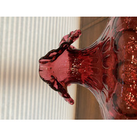 STUNNING LARGE/WIDE VTG FENTON Cranberry Dot Optic Art Glass Vase 11.25"H