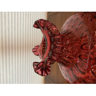 STUNNING LARGE/WIDE VTG FENTON Cranberry Dot Optic Art Glass Vase 11.25"H