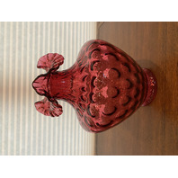 STUNNING LARGE/WIDE VTG FENTON Cranberry Dot Optic Art Glass Vase 11.25"H