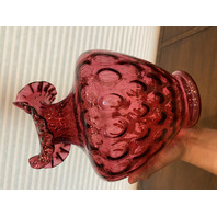 STUNNING LARGE/WIDE VTG FENTON Cranberry Dot Optic Art Glass Vase 11.25"H