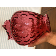 STUNNING LARGE/WIDE VTG FENTON Cranberry Dot Optic Art Glass Vase 11.25"H