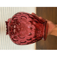 STUNNING LARGE/WIDE VTG FENTON Cranberry Dot Optic Art Glass Vase 11.25"H