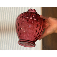 STUNNING LARGE/WIDE VTG FENTON Cranberry Dot Optic Art Glass Vase 11.25"H