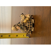 HIGHLY DETAILED VTG Japanese Hand Carved Men On Turtle Netsuke Figurine 2.75"H