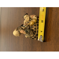 HIGHLY DETAILED VTG Japanese Hand Carved Men On Turtle Netsuke Figurine 2.75"H