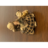 HIGHLY DETAILED VTG Japanese Hand Carved Men On Turtle Netsuke Figurine 2.75"H