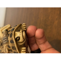 HIGHLY DETAILED VTG Japanese Hand Carved Men On Turtle Netsuke Figurine 2.75"H