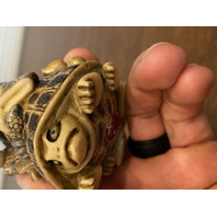 HIGHLY DETAILED VTG Japanese Hand Carved Men On Turtle Netsuke Figurine 2.75"H