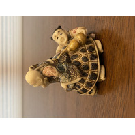 HIGHLY DETAILED VTG Japanese Hand Carved Men On Turtle Netsuke Figurine 2.75"H
