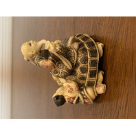 HIGHLY DETAILED VTG Japanese Hand Carved Men On Turtle Netsuke Figurine 2.75"H