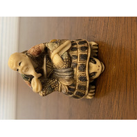 HIGHLY DETAILED VTG Japanese Hand Carved Men On Turtle Netsuke Figurine 2.75"H