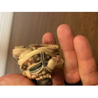 HIGHLY DETAILED VTG Japanese Hand Carved Men On Turtle Netsuke Figurine 2.75"H