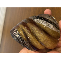 STUNNING VTG MURANO Spiral/Swirl Art Glass Paperweight W/Gold/Silver Specs 3.5"H