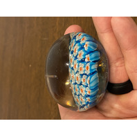 BEAUTIFUL VTG Red, White & Blue MILLEFIORI Art Glass Paperweight 2.25"W