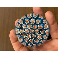 BEAUTIFUL VTG Red, White & Blue MILLEFIORI Art Glass Paperweight 2.25"W