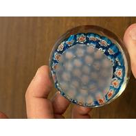 BEAUTIFUL VTG Red, White & Blue MILLEFIORI Art Glass Paperweight 2.25"W