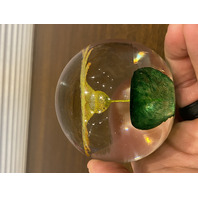 STUNNING VINTAGE Yellow W/Orange Outline Mesh Flower Art Glass Paperweight 2.5"H