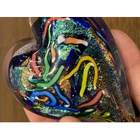 STUNNING Glass Eye Studio Multicolored HEARTS OF FIRE Sparkle Paperweight 3.75"L