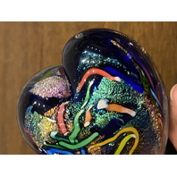 STUNNING Glass Eye Studio Multicolored HEARTS OF FIRE Sparkle Paperweight 3.75"L