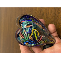 STUNNING Glass Eye Studio Multicolored HEARTS OF FIRE Sparkle Paperweight 3.75"L