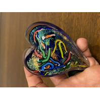 STUNNING Glass Eye Studio Multicolored HEARTS OF FIRE Sparkle Paperweight 3.75"L