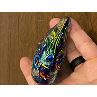 STUNNING Glass Eye Studio Multicolored HEARTS OF FIRE Sparkle Paperweight 3.75"L