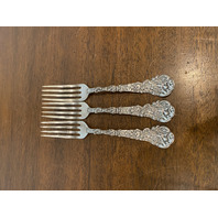 3 ANTIQUE GORHAM "VERSAILLES" STERLING SILVER COPYRIGHTED 1888 Forks 6.75"L