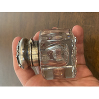 2 BEAUTIFUL VTG Glass/Crystal Square Inkwells W/Sterling Silver Lids 3"H, 1.5"H