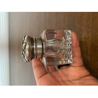 2 BEAUTIFUL VTG Glass/Crystal Square Inkwells W/Sterling Silver Lids 3"H, 1.5"H