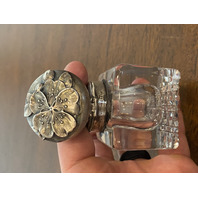 2 BEAUTIFUL VTG Glass/Crystal Square Inkwells W/Sterling Silver Lids 3"H, 1.5"H
