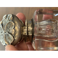 2 BEAUTIFUL VTG Glass/Crystal Square Inkwells W/Sterling Silver Lids 3"H, 1.5"H