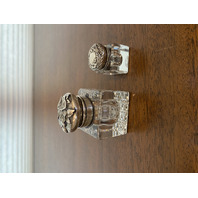 2 BEAUTIFUL VTG Glass/Crystal Square Inkwells W/Sterling Silver Lids 3"H, 1.5"H