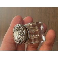 2 BEAUTIFUL VTG Glass/Crystal Square Inkwells W/Sterling Silver Lids 3"H, 1.5"H