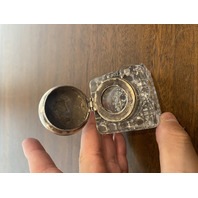 2 BEAUTIFUL VTG Glass/Crystal Square Inkwells W/Sterling Silver Lids 3"H, 1.5"H