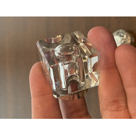 2 BEAUTIFUL VTG Glass/Crystal Square Inkwells W/Sterling Silver Lids 3"H, 1.5"H