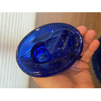 STUNNING VTG Westmoreland Cobalt Blue Nesting Cat Design Candy Dish 5.5"L