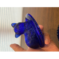 STUNNING VTG Westmoreland Cobalt Blue Nesting Cat Design Candy Dish 5.5"L