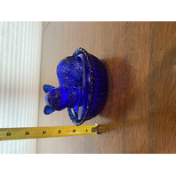 STUNNING VTG Westmoreland Cobalt Blue Nesting Cat Design Candy Dish 5.5"L